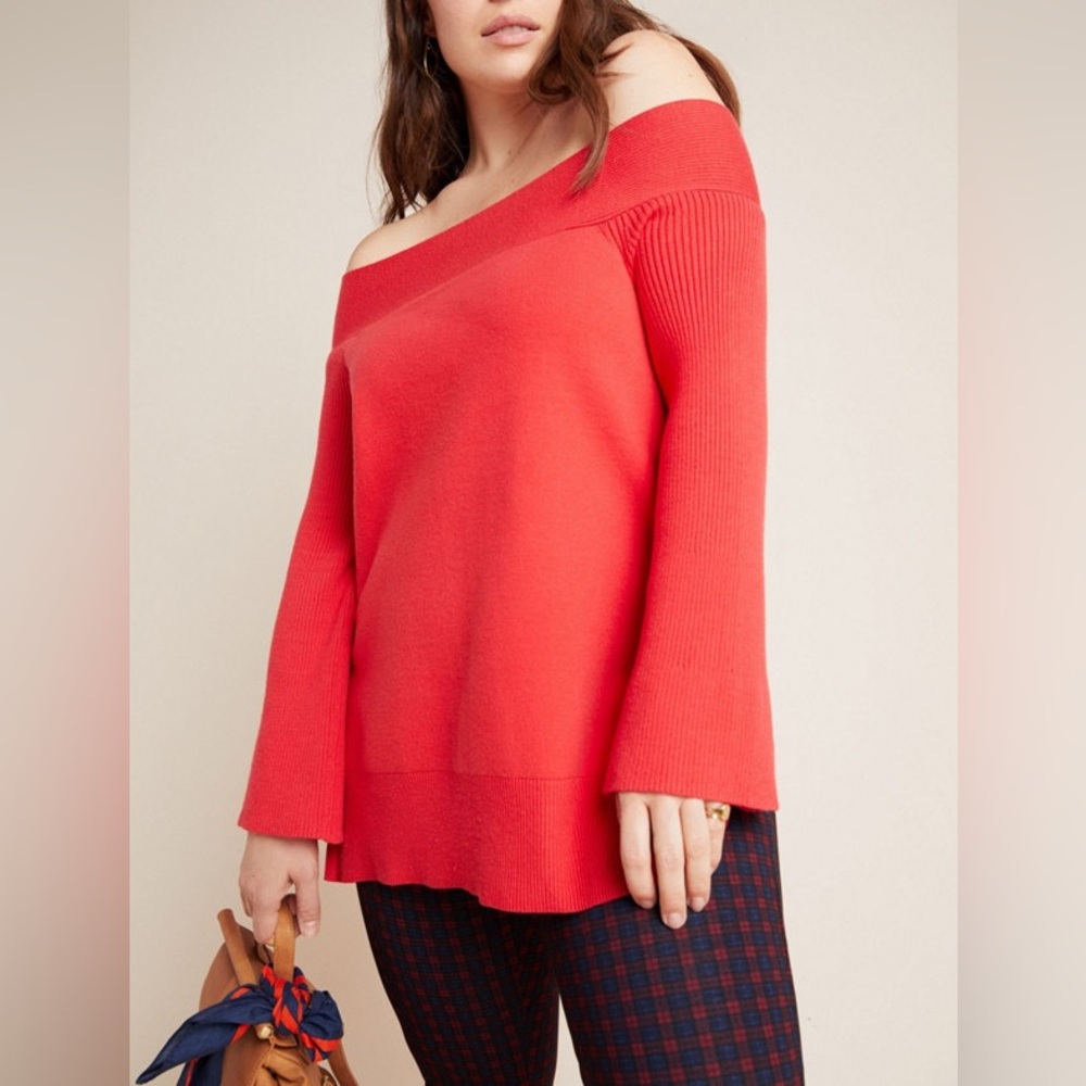 NWT Anthropologie plus off the shoulder red knit tunic